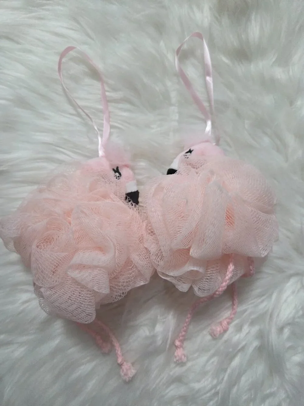 Flamingo Design Bath Poof Set